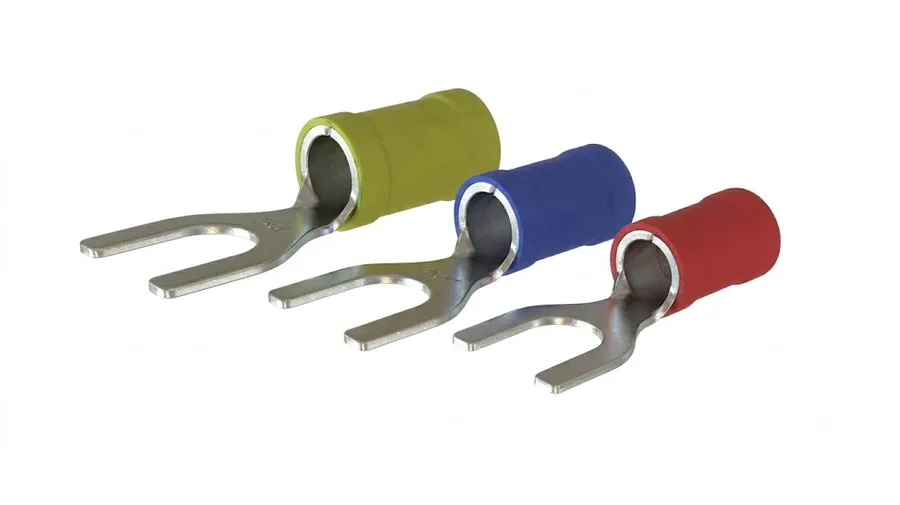 Braco Copper Crimping Fork Terminal (Insulated, Double Grip) FD-939 (4-6 sq.mm, 3.1 mm Stud/Hole)