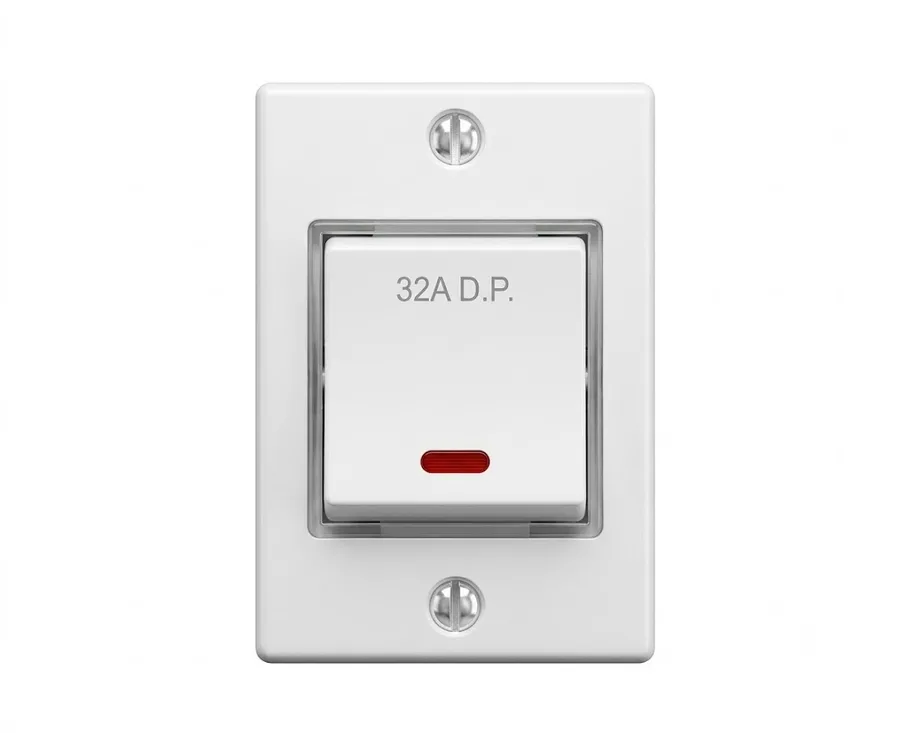 Anchor Penta PC Power Switches (2 Fixing Holes) White 32A DP Switch W/o Fuse With Neon (Model 14404)