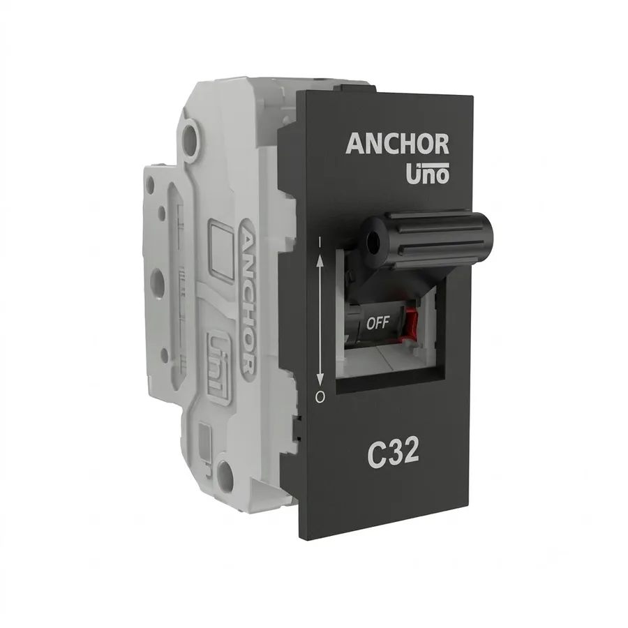 Anchor Penta Graphite Black Uno Mini Modular MCB 20A SP C Curve 3kA IS/IEC 60898-1 (Model 65983GB)