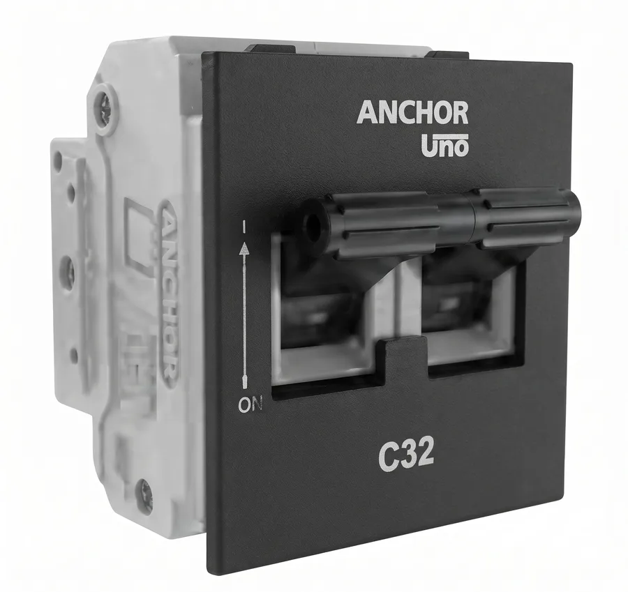 Anchor Roma Classic UNO MINI Modular 20A DP C-Curve MCB Matt Black (Model 98078MB)