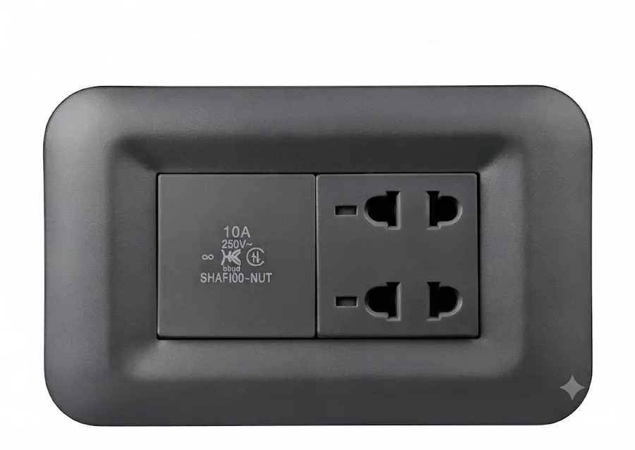 Anchor Roma Urban 20VA Shaver Socket With Transformer With 4 Module Curve Plate Graphite Black (Model 66704GB)