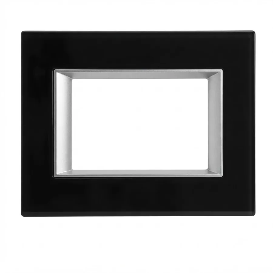 Anchor Roma Urban Clear 4 Module Glass Plate With Chrome Collar Space Black (Model 66904GSB)