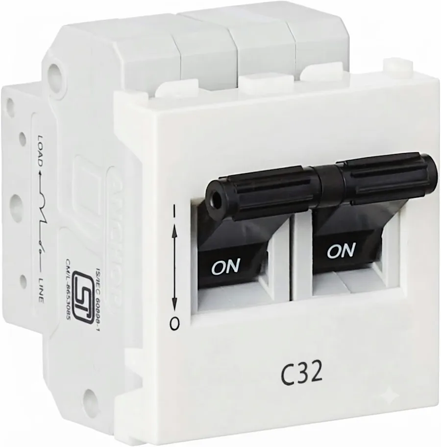 Anchor Roma Urban Mini Modular 32A DP C-Curve MCB White (Model 66162)