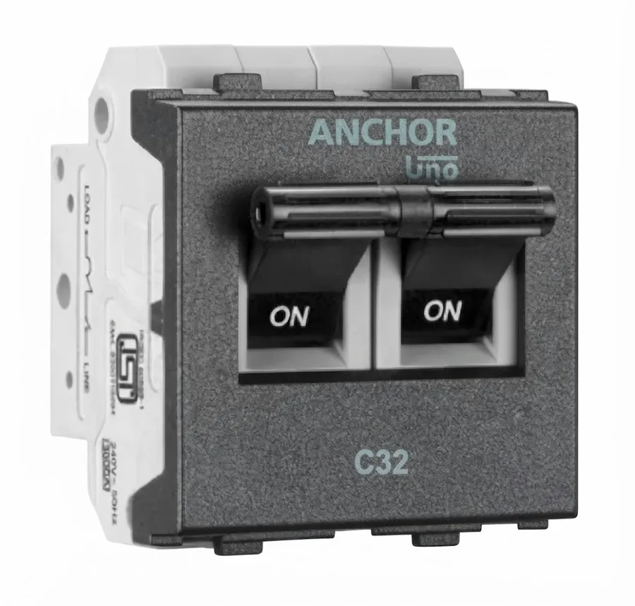 Anchor Roma Urban Mini Modular 32A DP C-Curve MCB Graphite Black (Model 66162GB)