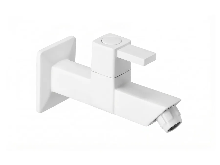 Edge Long Body Bib Cock with Flange (45 Degree) PTMT Tap | Sparsh Pearl